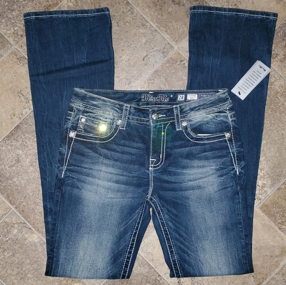 Miss Me Standard Boot Cut Denim Blue Jeans 35-1/2"inseam - Picture 5 of 9